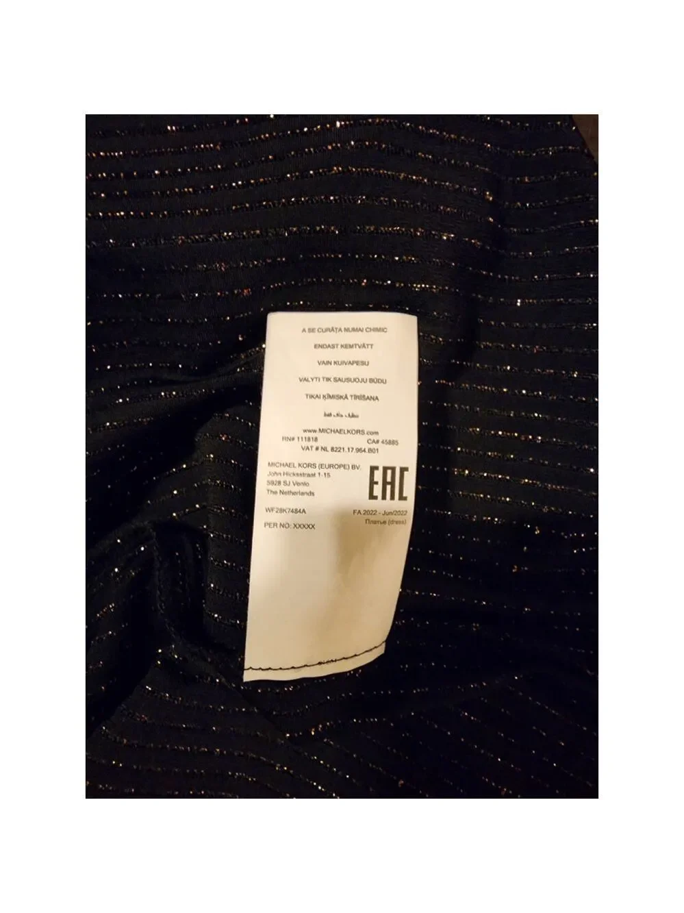 Michael Kors Cowl Back Black Gold Long Sleeve Cocktail Mini Dress 0 X - 10 / 12
